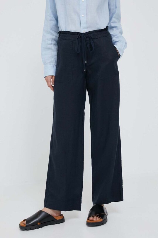 Lauren Ralph Lauren spodnie lniane medium granatowy 200735136