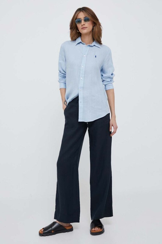 Lauren Ralph Lauren spodnie lniane 200735136 granatowy SS25