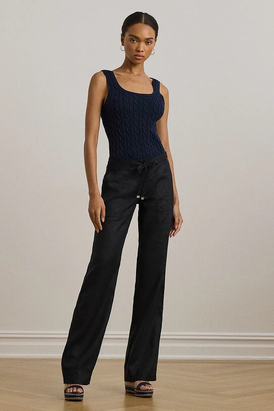 Lněné kalhoty Lauren Ralph Lauren medium černá 200735136