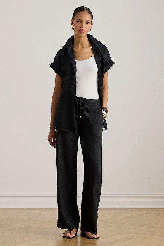 Odzież Lauren Ralph Lauren spodnie lniane 200735136 czarny