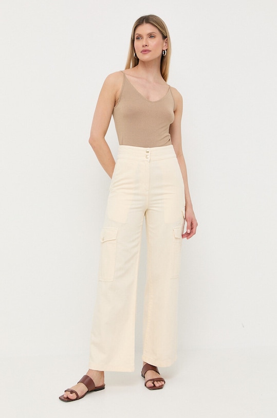 Nohavice s prímesou ľanu Patrizia Pepe 2P1483.A247 béžová SS23