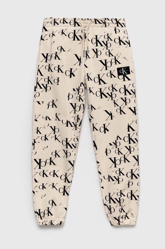 Calvin Klein Jeans spodnie dresowe dziecięce wzorzyste beżowy IU0IU00398.PPYX