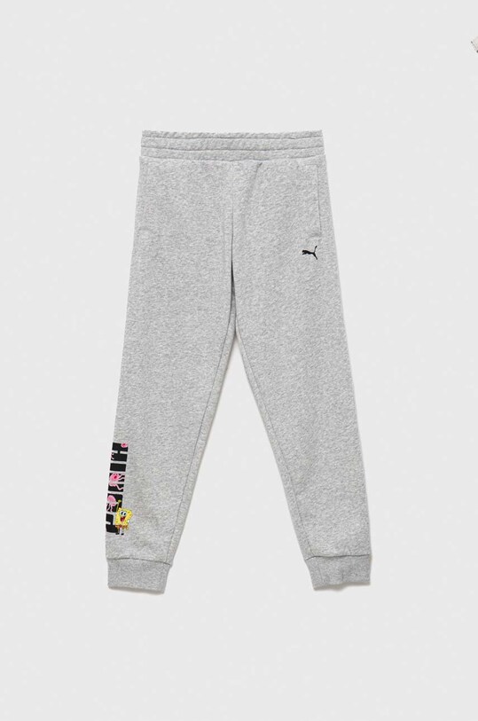 Detské tepláky Puma PUMA x SPONGEBOB Sweatpants TR pletenina sivá 67367604.PPYX