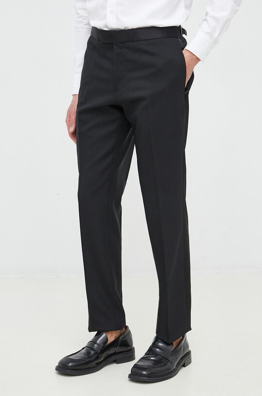 BOSS pantaloni de lana drept negru 50485347