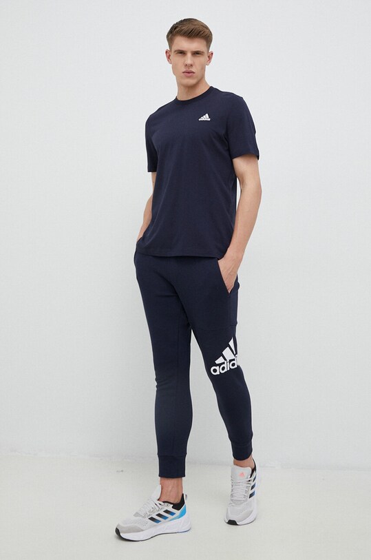 adidas pantaloni de trening din bumbac HA4344 bleumarin SS23