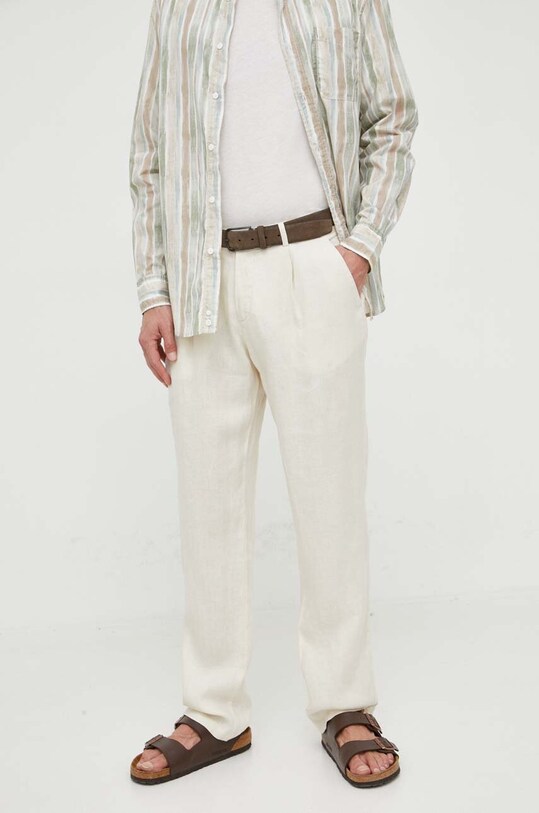Sisley pantaloni in lino dritto beige 4AGHSF02P.0L8