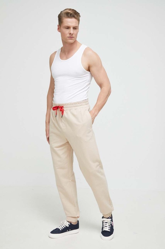 Хлопковые штаны лаунж HUGO 50490435 бежевый SS23