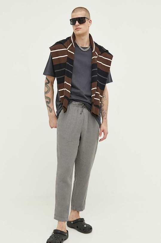 Superdry spodnie lniane M7010991A.YU2 szary SS23