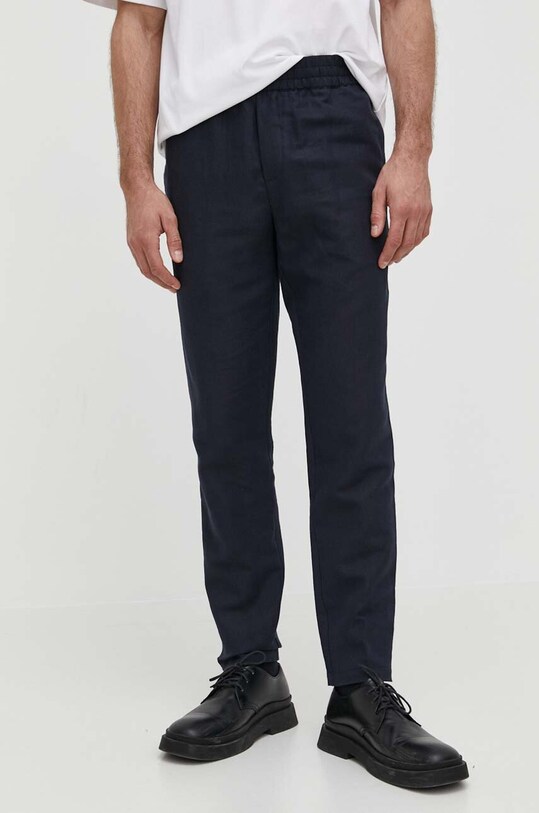 Samsoe Samsoe pantaloni din in potrivit bleumarin M23100079