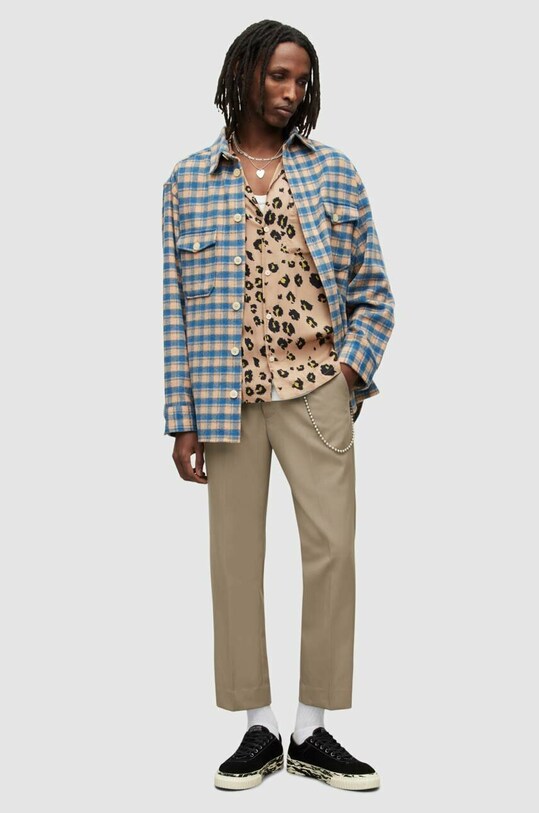 Vlnené nohavice AllSaints MM011Y sivá SS23