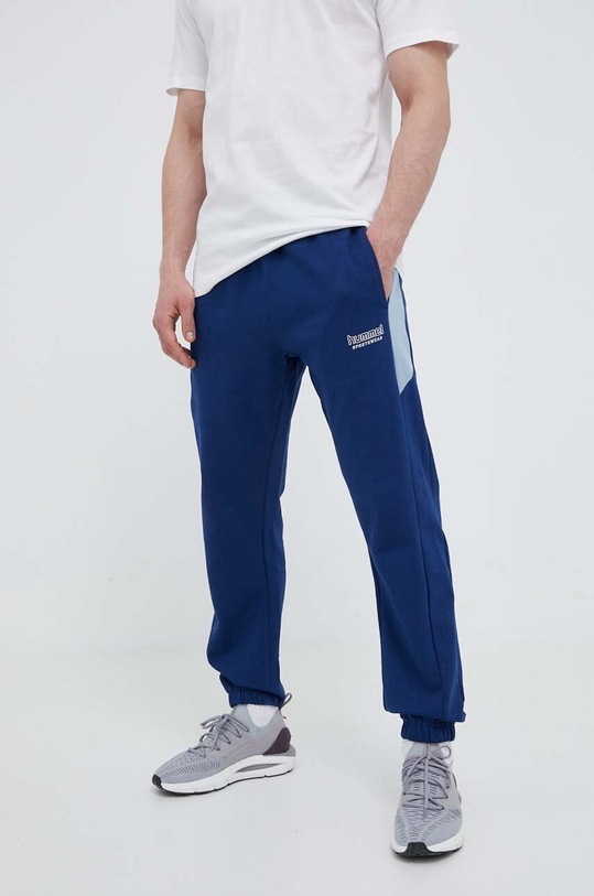 Hummel pantaloni de trening din bumbac bleumarin 218990