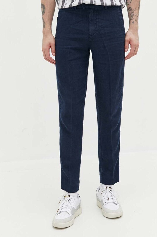 Abercrombie & Fitch spodnie lniane tkanina granatowy KI130.3023.200