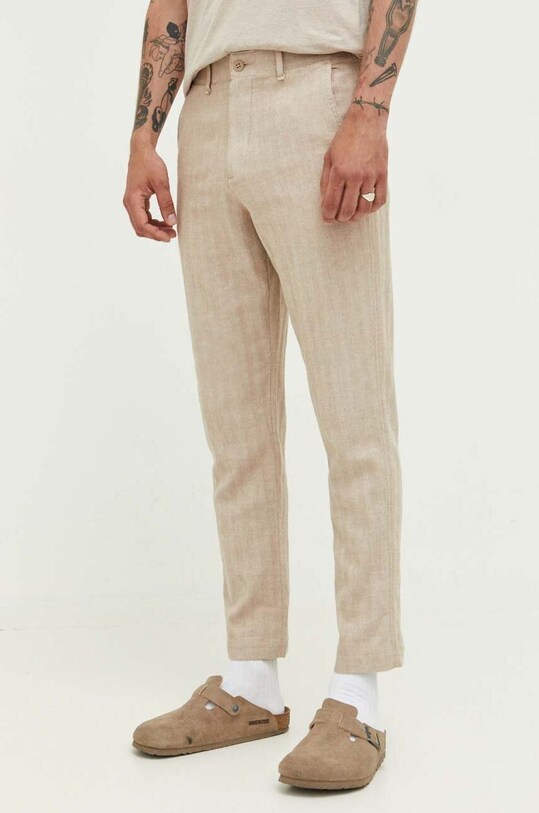 Abercrombie & Fitch spodnie z domieszką lnu wzorzyste brązowy KI130.3029.410