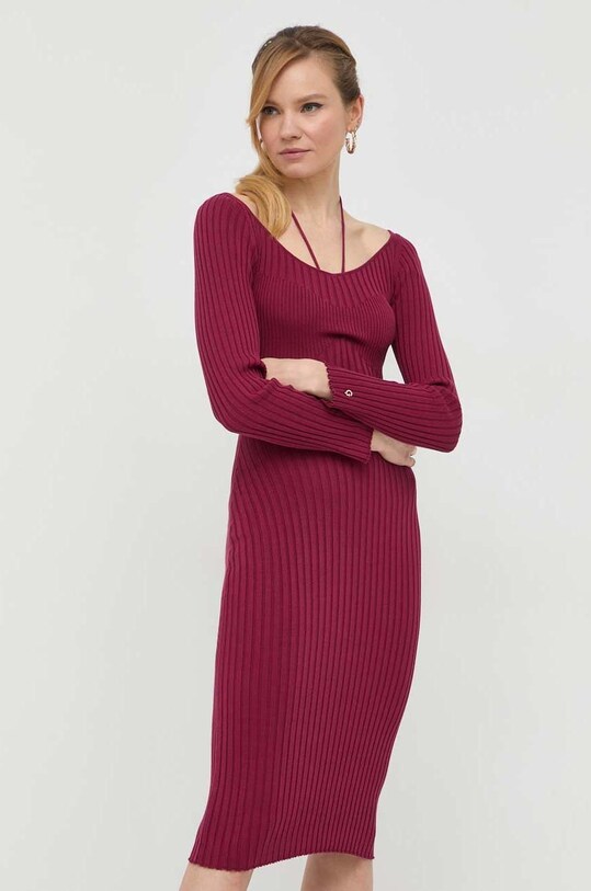 Φόρεμα από συνδυασμό μεταξιού Guess μακρύ μπορντό W3RK35.Z30L1