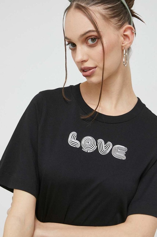 Love Moschino rochie din bumbac negru W.5.C60.02.M.4405