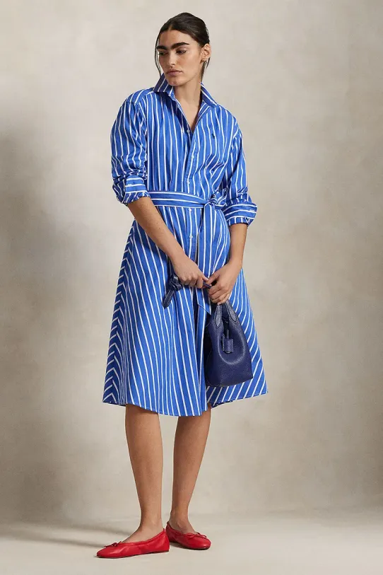 Bavlnené šaty Polo Ralph Lauren pásiky modrá 211891428