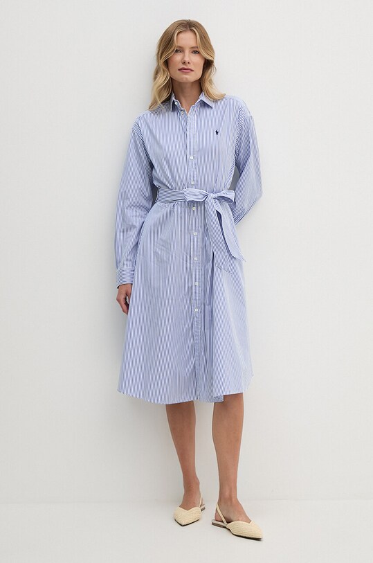 Pamučna haljina Polo Ralph Lauren 211891428 plava SS25