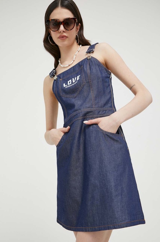 Bavlněné šaty Love Moschino mini námořnická modř W.V.J92.01.T.174A