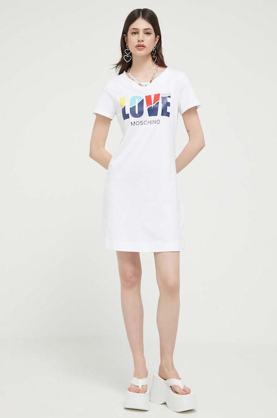 Love Moschino sukienka bawełniana nadruk biały W.5.929.26.M.3876