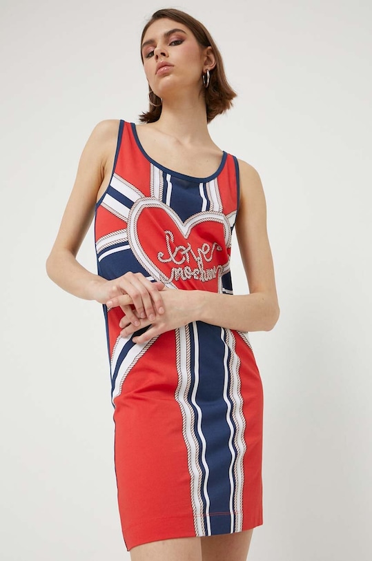 Love Moschino rochie din bumbac mini albastru W.5.D31.01.M.3876