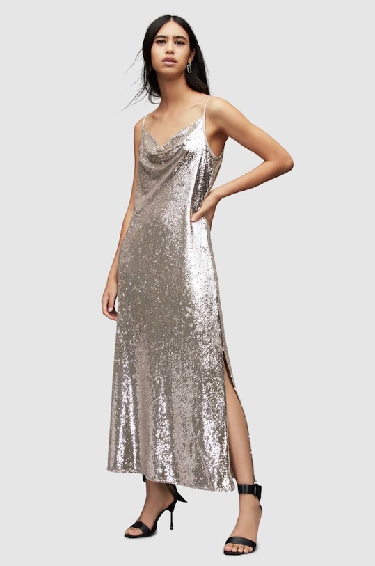 Odzież AllSaints sukienka HADLEY SEQUIN DRESS WD299X złoty