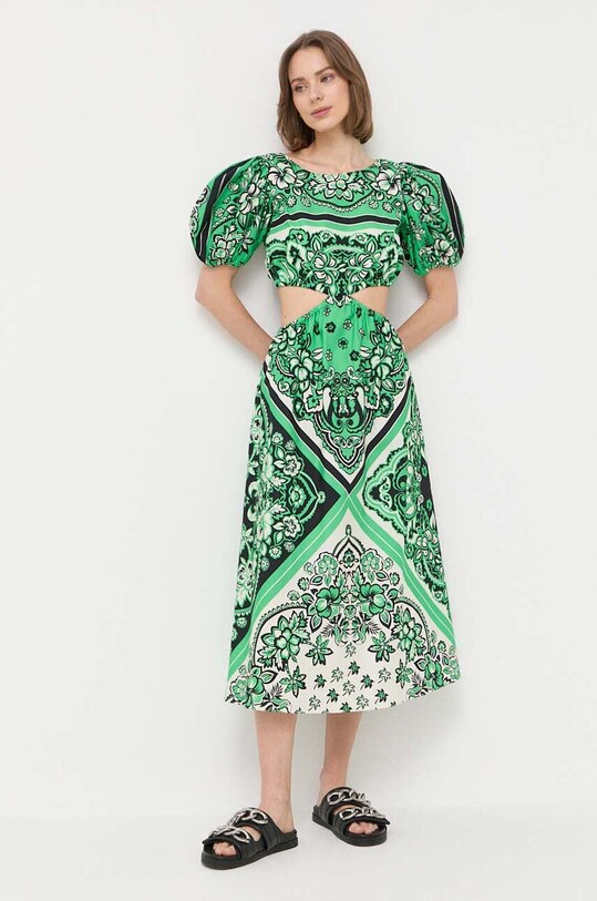 Bavlněné šaty Red Valentino midi zelená 2R0VAHK06SM