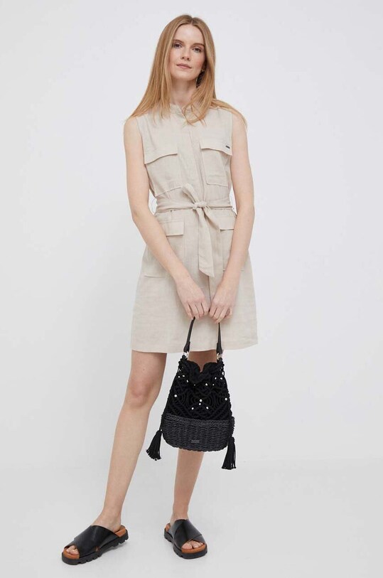 Pepe Jeans rochie din in mini bej PL953232.836
