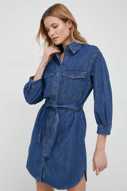 Sisley sukienka jeansowa bawełna granatowy 4FU6LV039.902