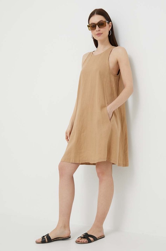 United Colors of Benetton sukienka lniana casual beżowy 4AGHDV02U.193