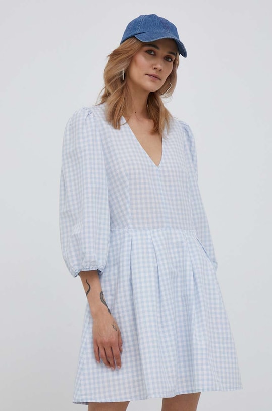 United Colors of Benetton sukienka z domieszką lnu trzy czwarte niebieski 4YCNDV04T.913