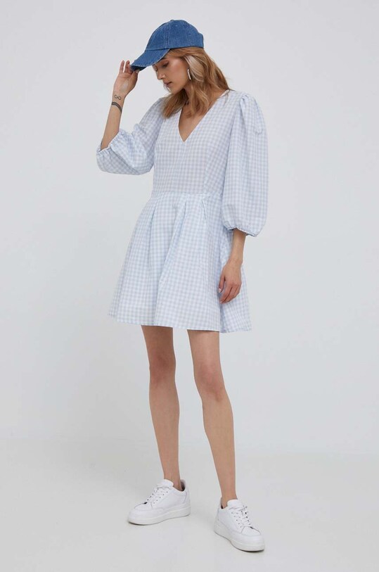 United Colors of Benetton sukienka z domieszką lnu 4YCNDV04T.913 niebieski SS23