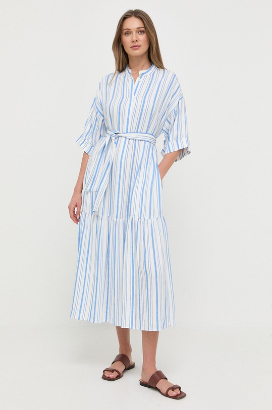 Plátěné šaty BOSS oversize modrá 50489755