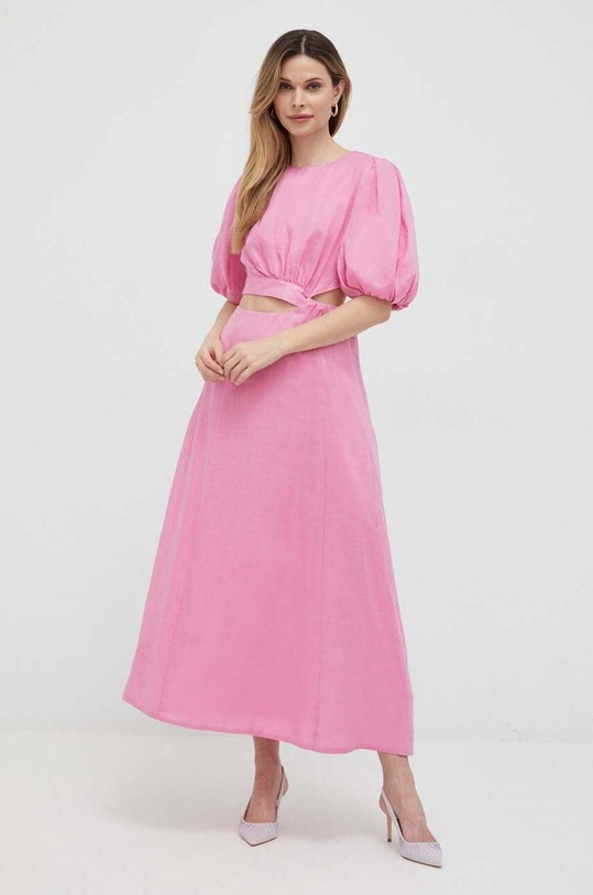 Ľanové šaty Bardot ľan ružová 58456DB1.LILI.PINK