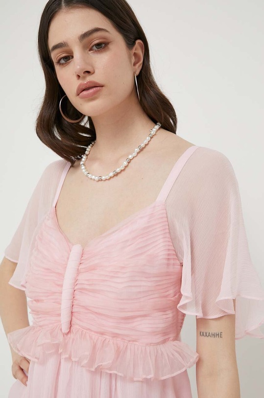 Blugirl Blumarine sukienka z domieszką jedwabiu różowy RA3045.T3339