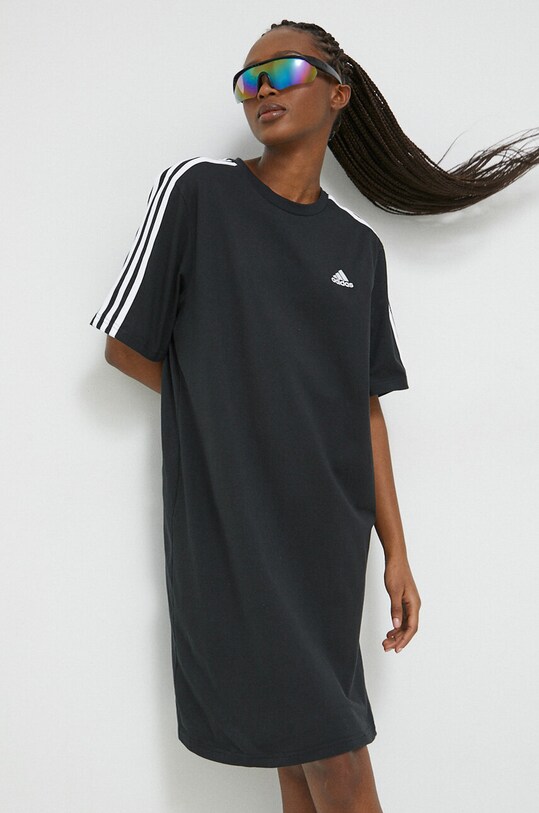Памучна рокля adidas памук черен HR4923