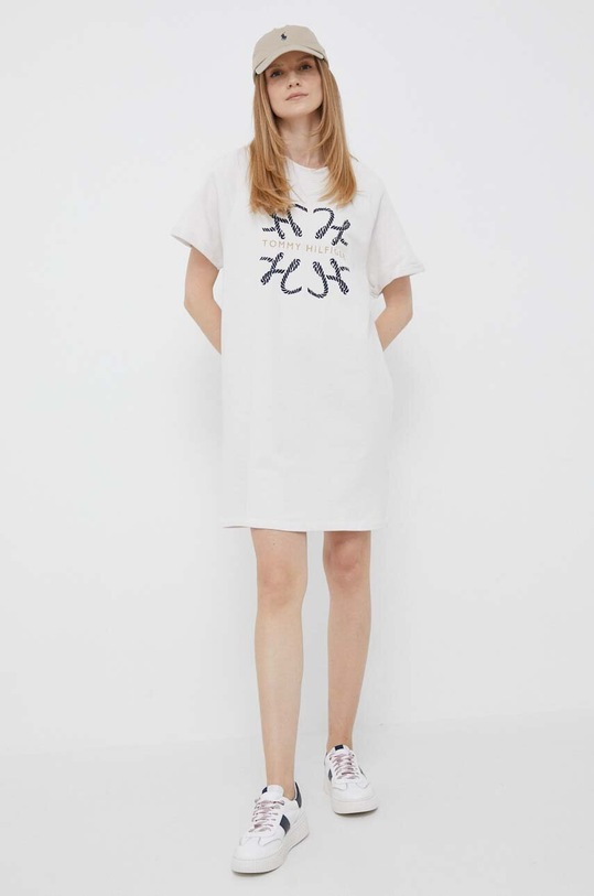 Bavlněné šaty Tommy Hilfiger WW0WW38629.PPYX béžová SS23