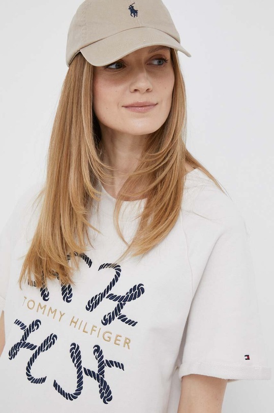 Bavlněné šaty Tommy Hilfiger béžová WW0WW38629.PPYX
