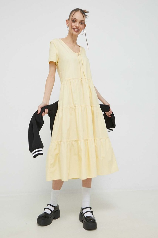 Tommy Jeans sukienka bawełniana bawełna żółty DW0DW15754.PPYX
