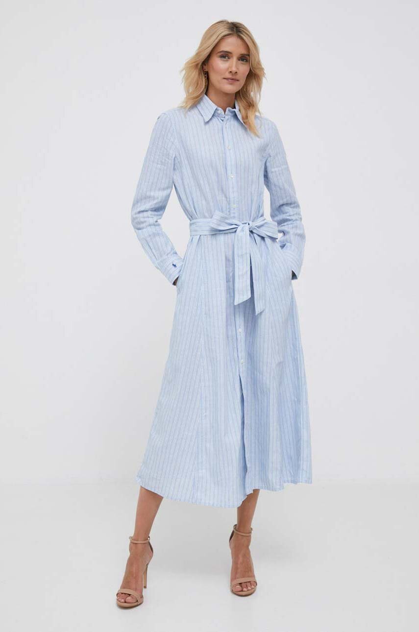 Λινό φόρεμα Polo Ralph Lauren 211906174 μπλε AW23