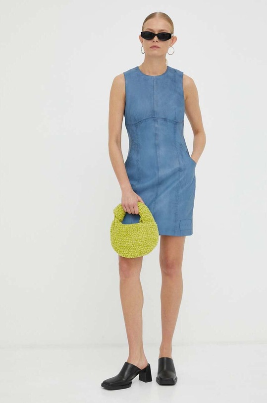 Remain rochie de piele mini albastru 500371655