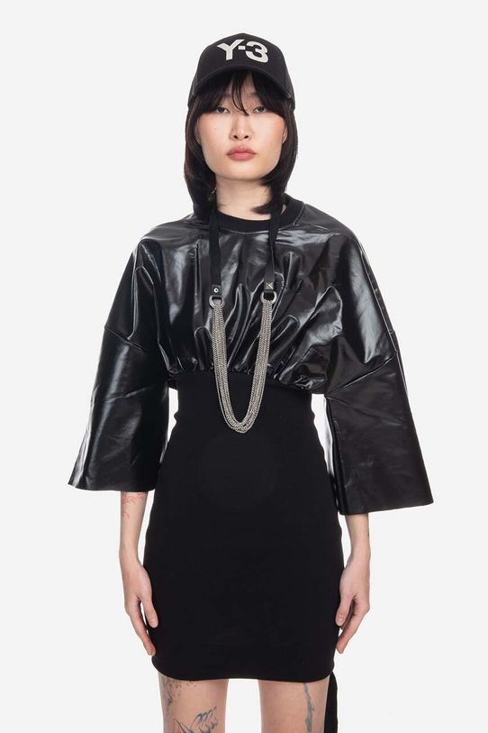 Haljina Rick Owens Cinched Tommy Mini Dress tkanina crna DS02B4505.JRU.BLACK