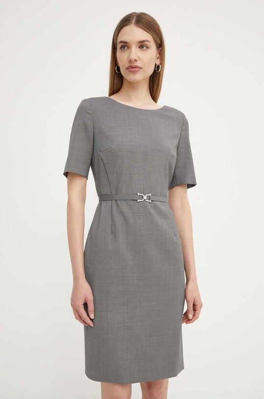BOSS rochie din lana mini gri 50490041