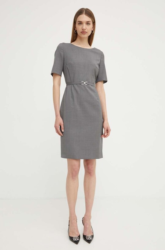 BOSS rochie din lana 50490041 gri AW24