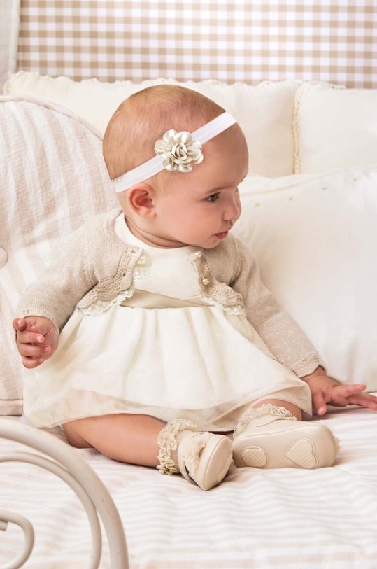 Mayoral Newborn sukienka dziecięca rozkloszowany beżowy 1811.2M.NEWBORN