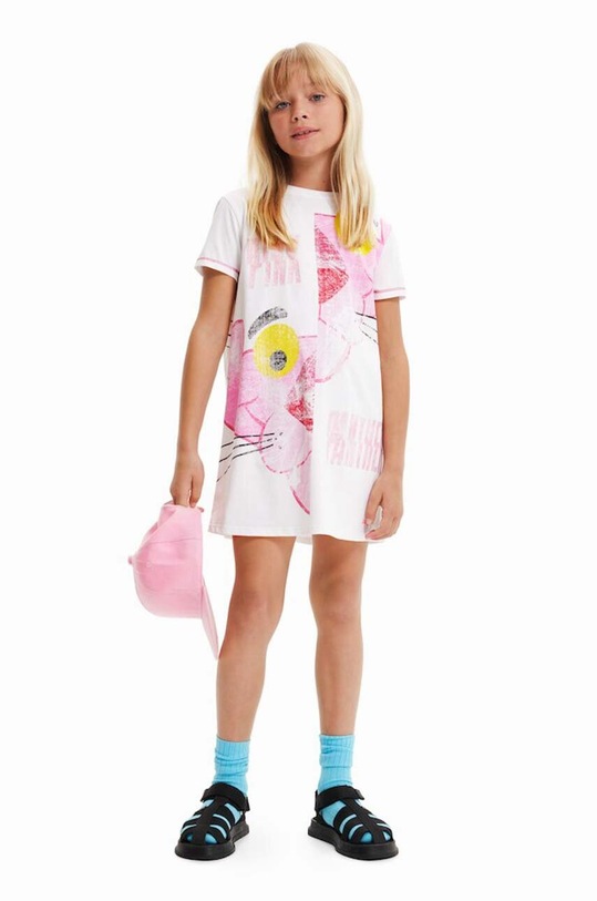 Desigual sukienka bawełniana dziecięca nadruk biały 23SGVK06
