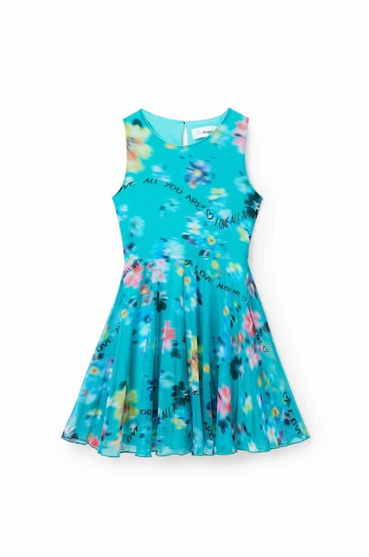 Desigual sukienka bawełniana dziecięca 23SGVK21 turkusowy SS23