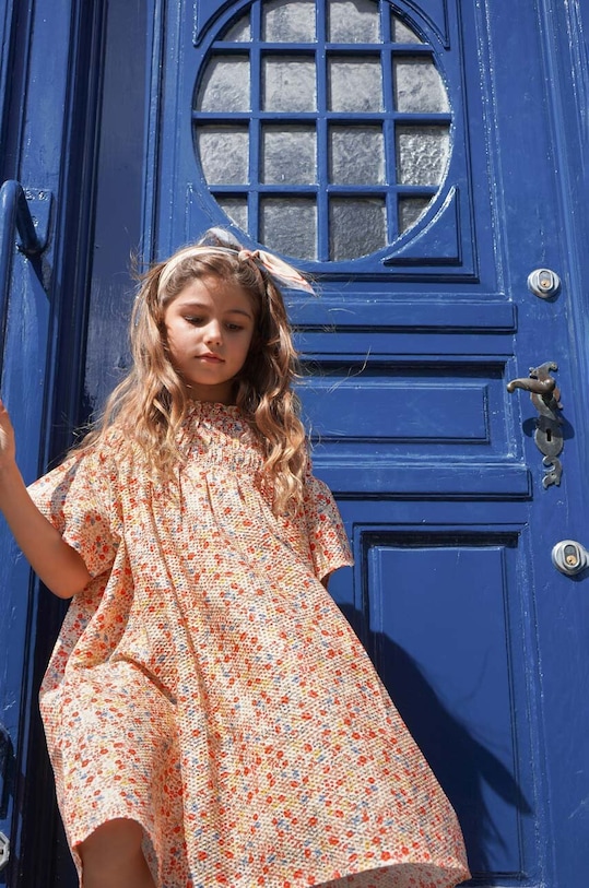 Otroška bombažna obleka Konges Sløjd Pletenina oranžna KS5368