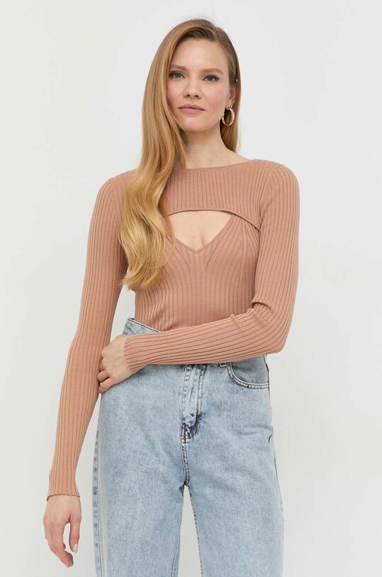Лонгслів з домішкою шовку Guess інші бежевий W3RR32.Z30L1
