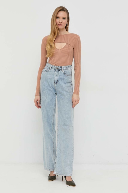 Tričko s dlouhým rukávem s hedvábím Guess W3RR32.Z30L1 béžová SS23