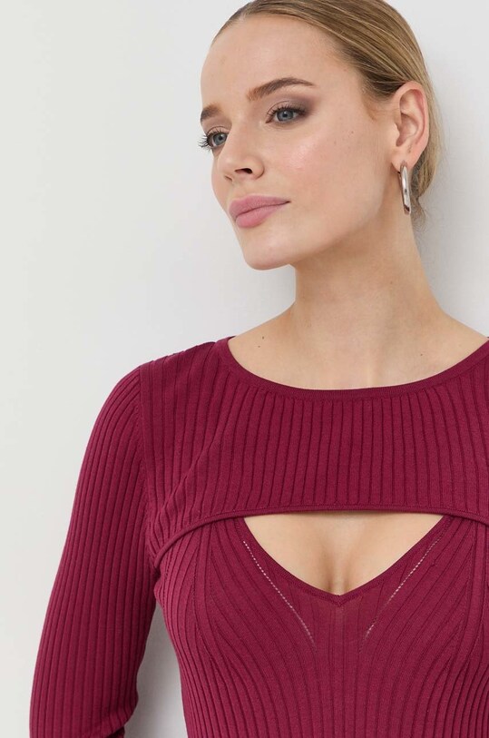 Guess longsleeve z domieszką jedwabiu bordowy W3RR32.Z30L1